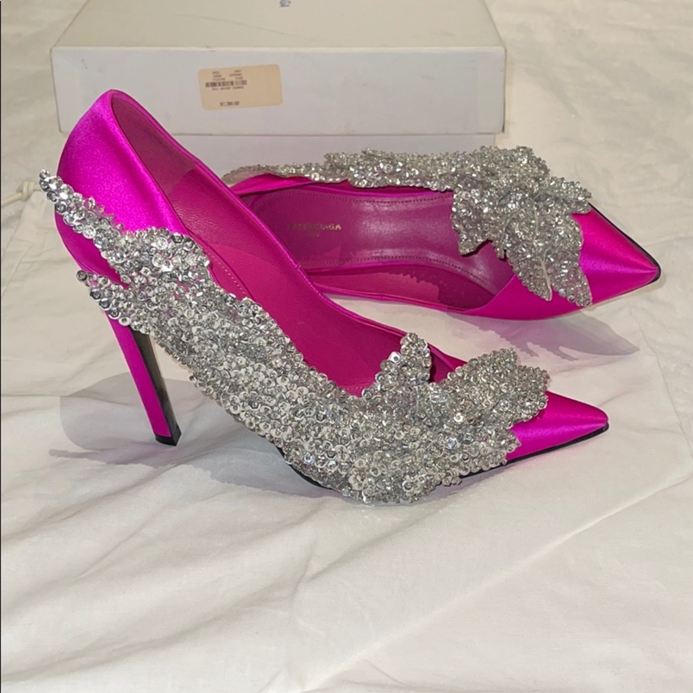 Balenciaga Talon Crystal Embellished Satin Pumps